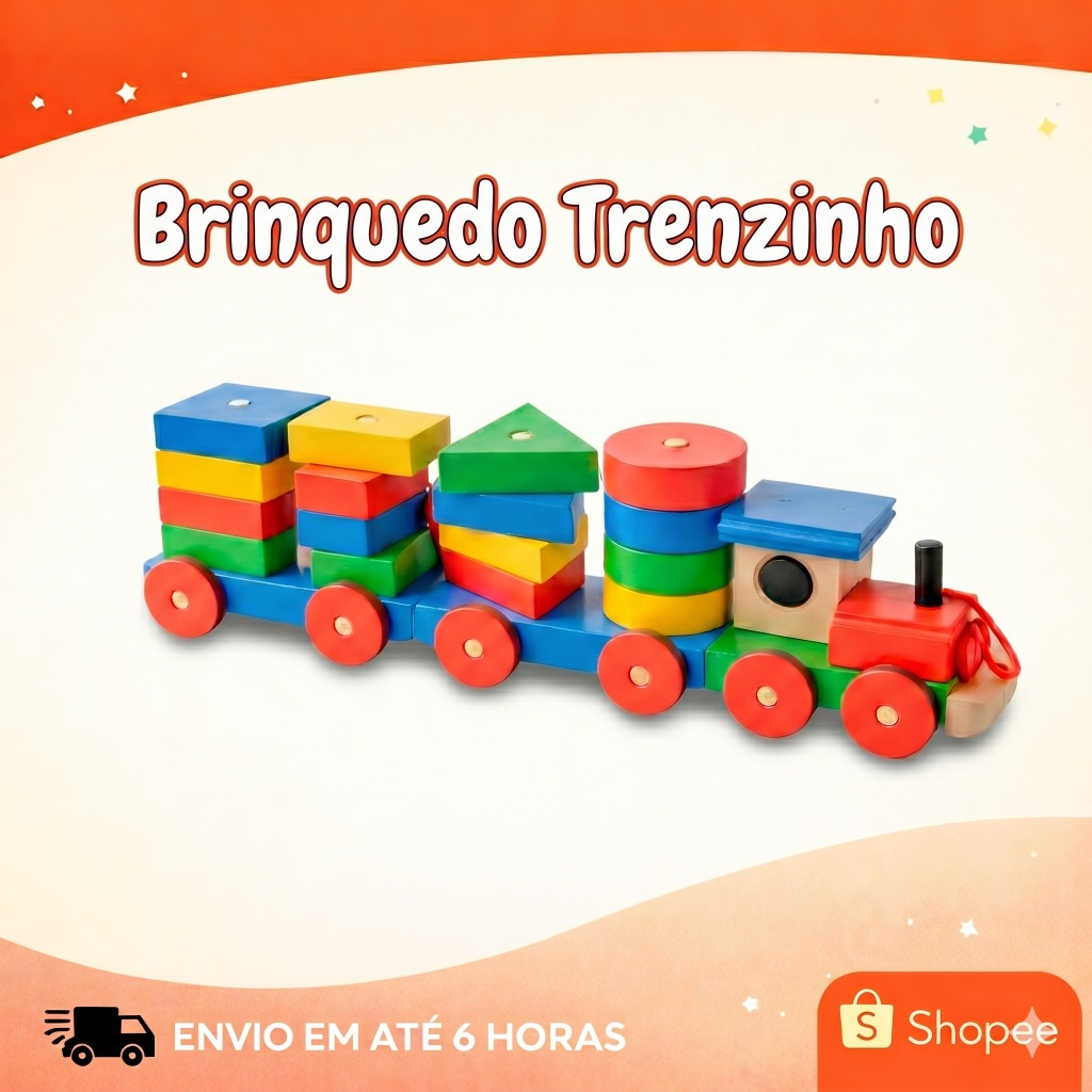 Brinquedo Trenzinho Educativo Madeira Encaixe Coordenação Infantil Pedagógico Formas Geométricas