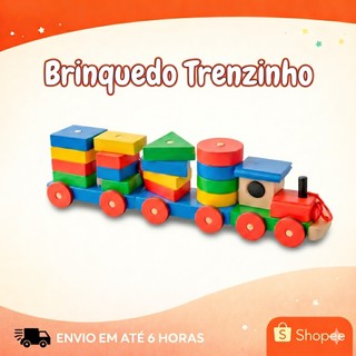 Brinquedo Trenzinho Educativo Madeira Encaixe Coordenação Infantil Pedagógico Formas Geométricas
