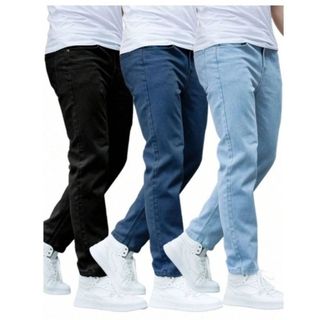 Kit com 3 Calças Jeans Masculina Premium Skinny Corte tradicional Basico com Lycra Lavagem Clara Escura ou Preta