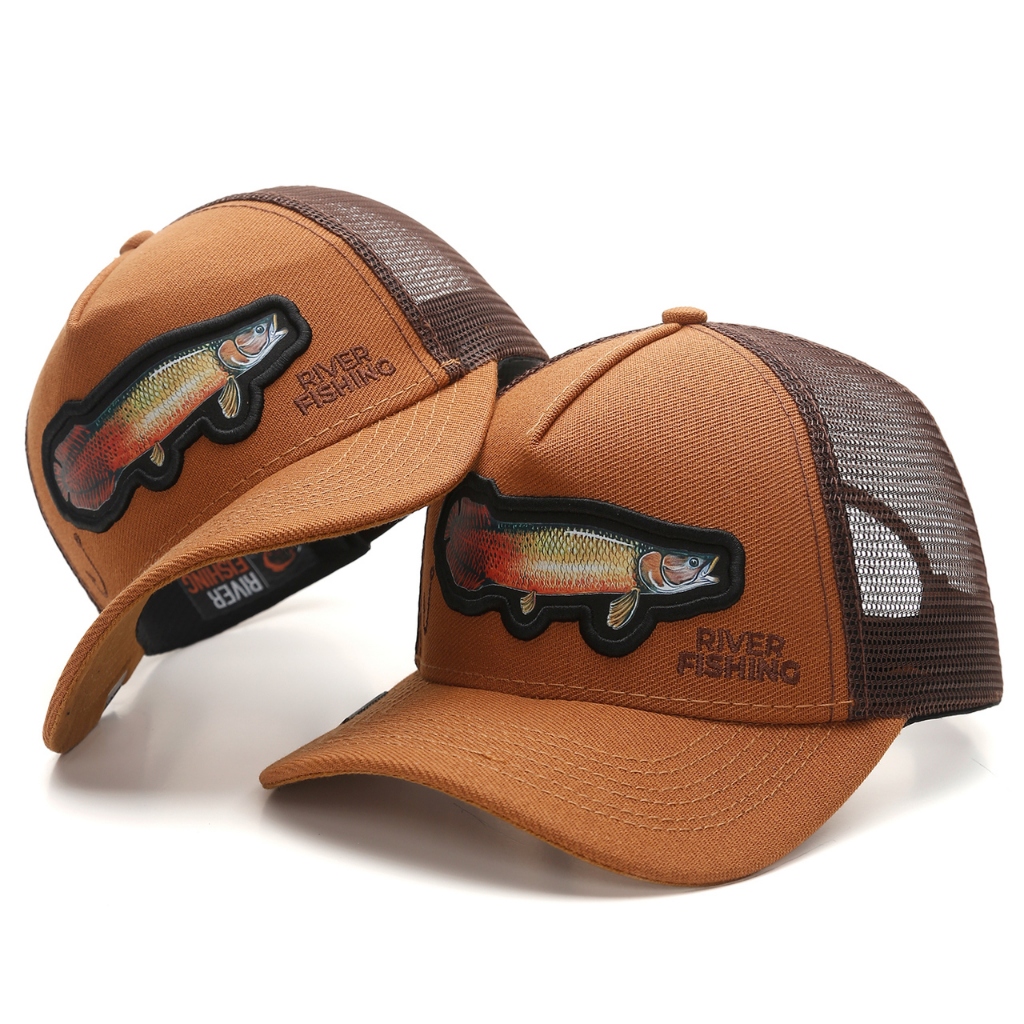 Boné Esportivo Trucker Bordado Peixe Aruanã Pescaria Masculino Tela Ajustável Premium Original