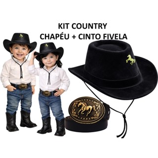 KIT COUNTRY ( CHAPÉU + CINTO )MENINO BEBÊ RODEIO FESTA JUNINA SÃO JOÃO em Oferta na Shopee
