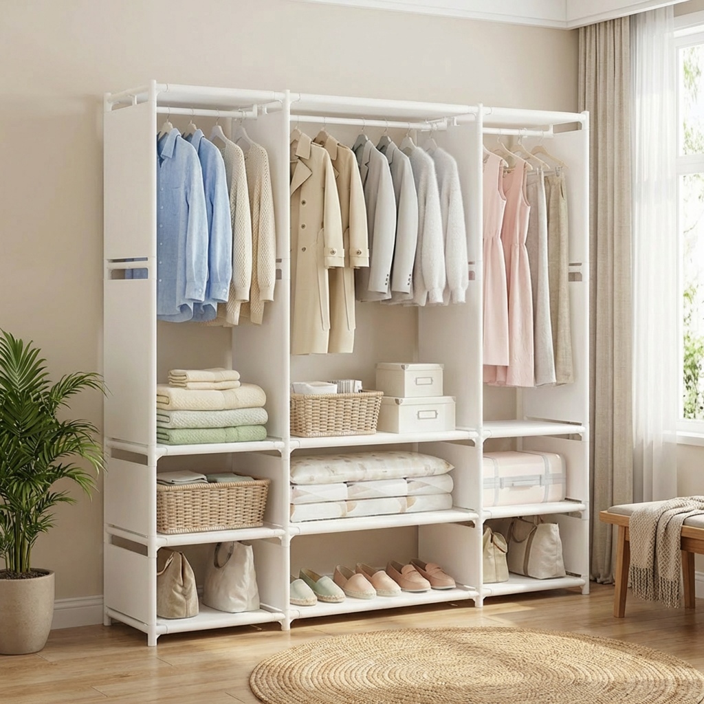 Guarda-roupa Multiuso Portátil Organizador de Roupas Dobrável Reforçado 170cm Arara de Tecido
