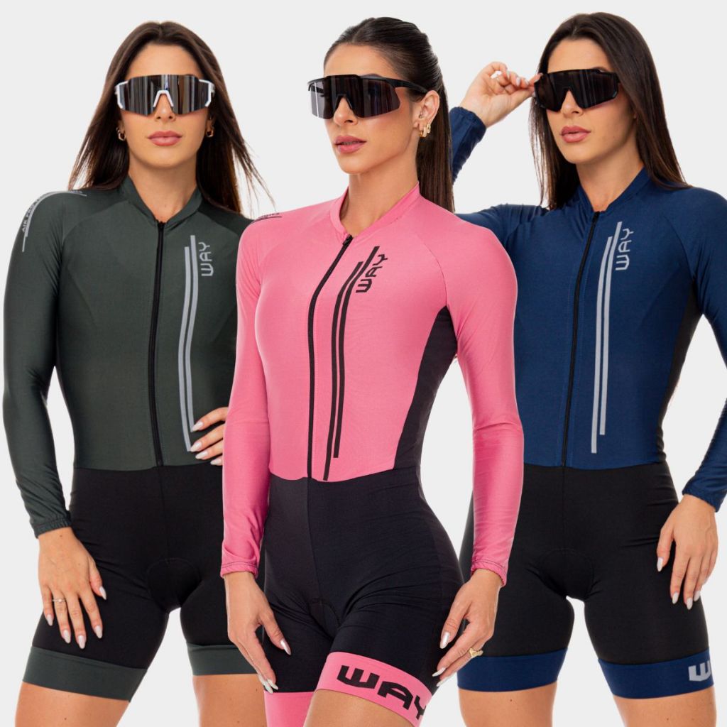 Macaquinho Ciclismo Feminino Forro Em Gel Acolchoado Macacão Manga Longa Inverno Frio Bike Pedal Mtb