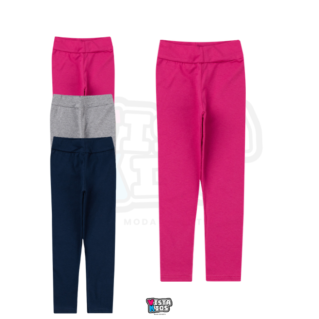 Kit 3 Calças Leggings Lisa Menina Infantil Longa
