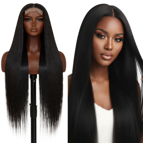 Peruca Semi Lace Longa Lisa Fibra De Colagens Premium 80cm