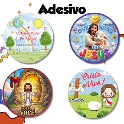 Kit Etiqueta Adesivas Personalizadas Jesus Pintor do Mundo Ele Vive Lembrancinha Decoração Festa Infantil Aniversário