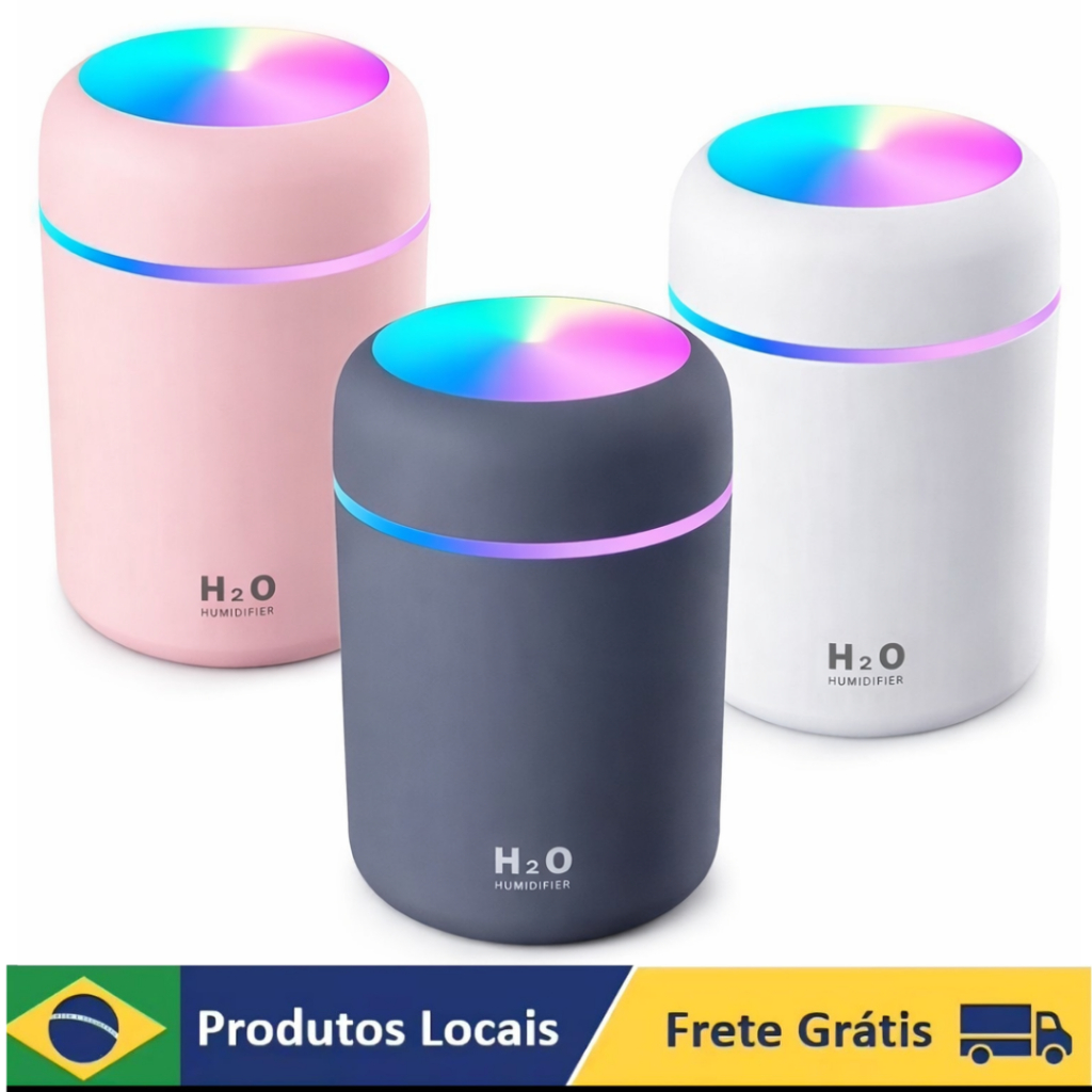 Umidificador de Ar USB 300ml com Neblina Silenciosa e Luz Noturna Difusor