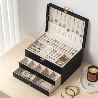 Caixa Organizadora De Jóias Feminina Em Couro Com Duas Camadas/Anéis/Colar Fecho -Q19 em Oferta na Shopee