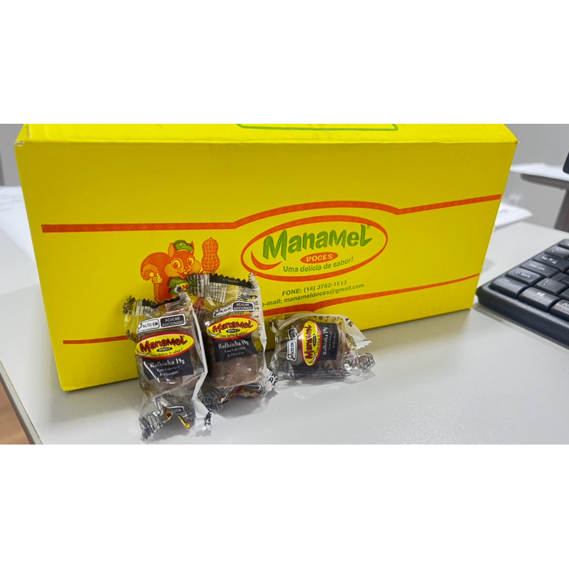 Paçoca Rolha c/ cobertura chocolate Manamel Amemdoim cx c/100 un