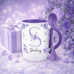 Caneca de Colher Personalizada Pingente Nome Letra Presente