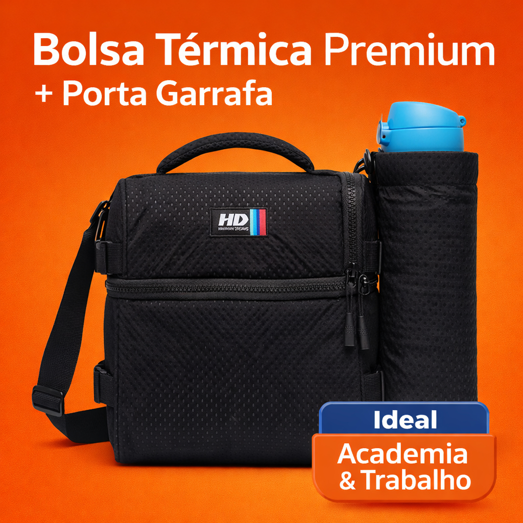 Bolsa Térmica HD Reforçada Porta Marmita + Garrafa Alça Transversal Lancheira Fitness Academia