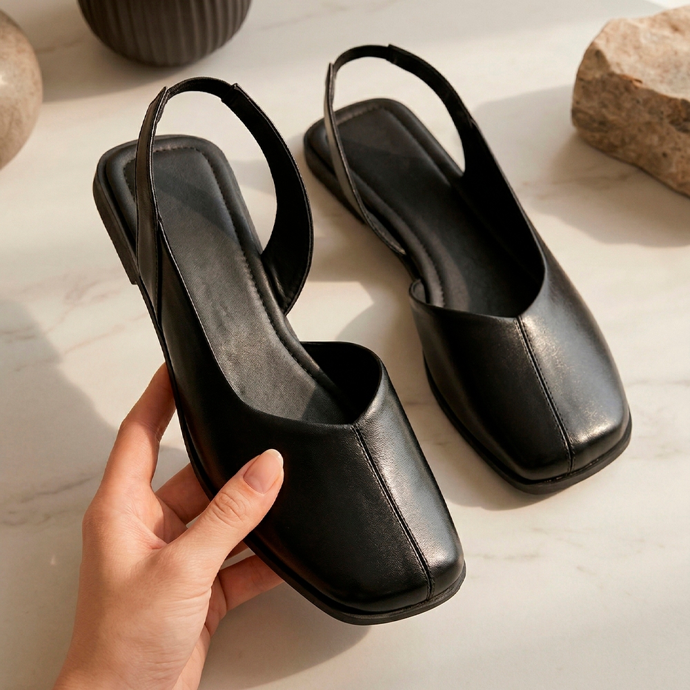 Sapatilha Feminina Slingback Siena Macerata Bico Quadrado Elegante Confortável Têndencia Ref: R-150