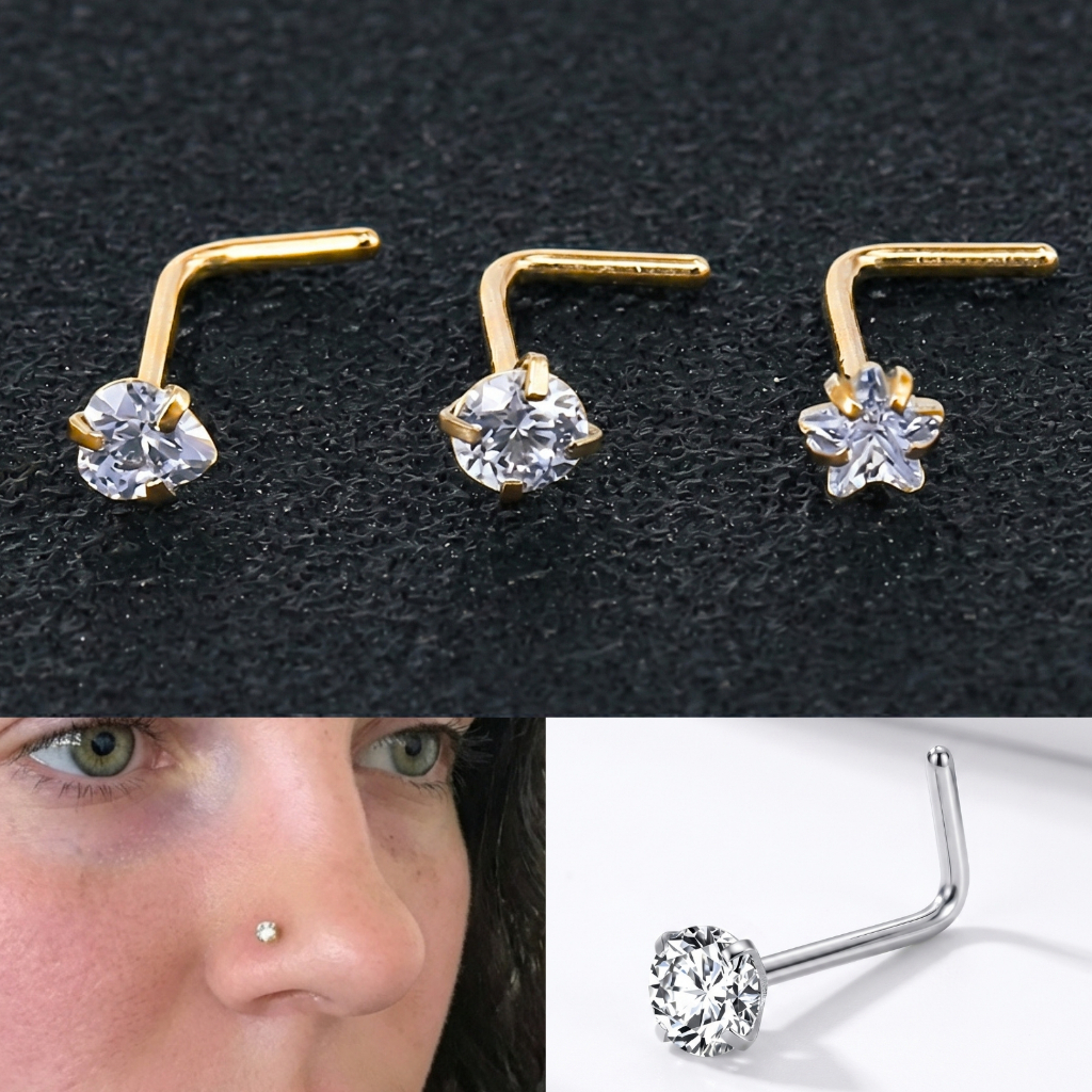 Piercing Nariz Nostril Estrela Pedra Zirconia Ponto De Luz Coracao Presente Mimo Antialergico Aço Cirurgico