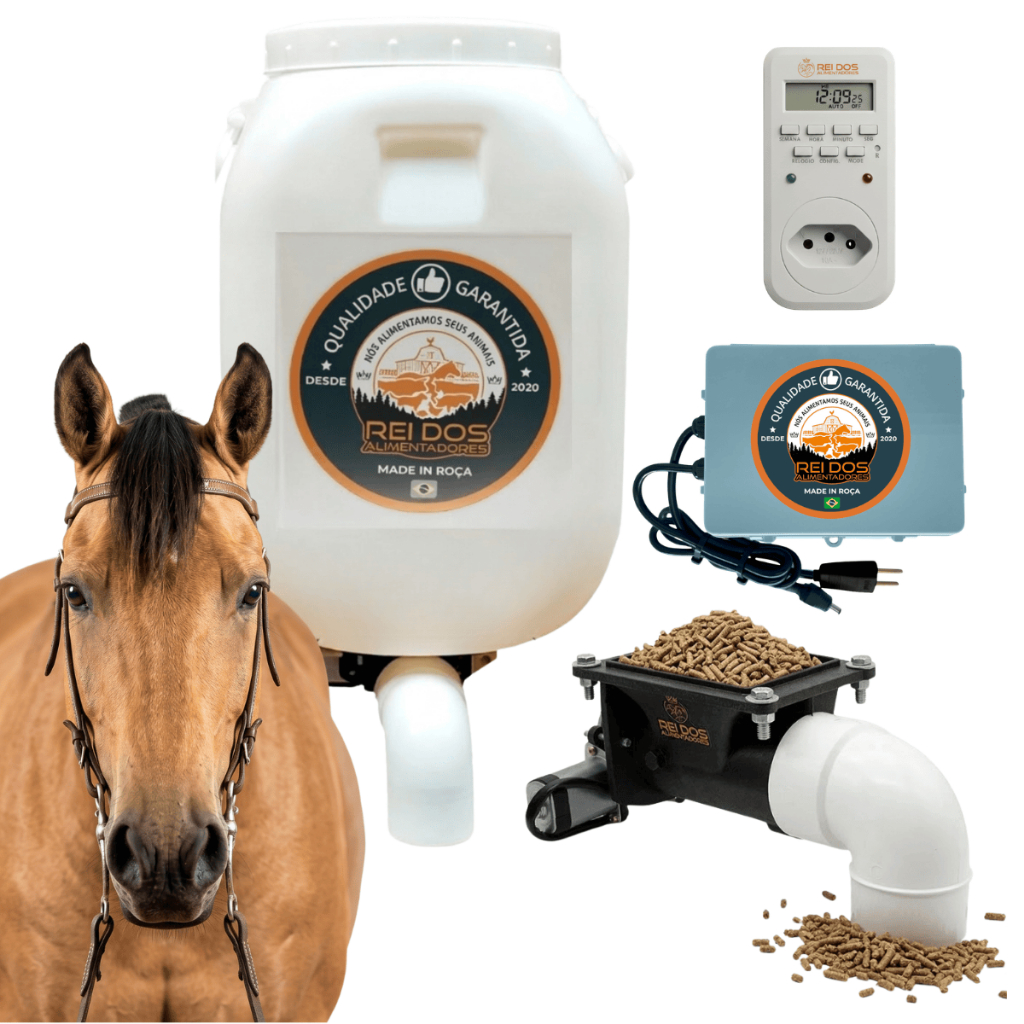 Comedouro Automático de Ração para Cavalo Equino com Reservatório 50L e Timer Digital