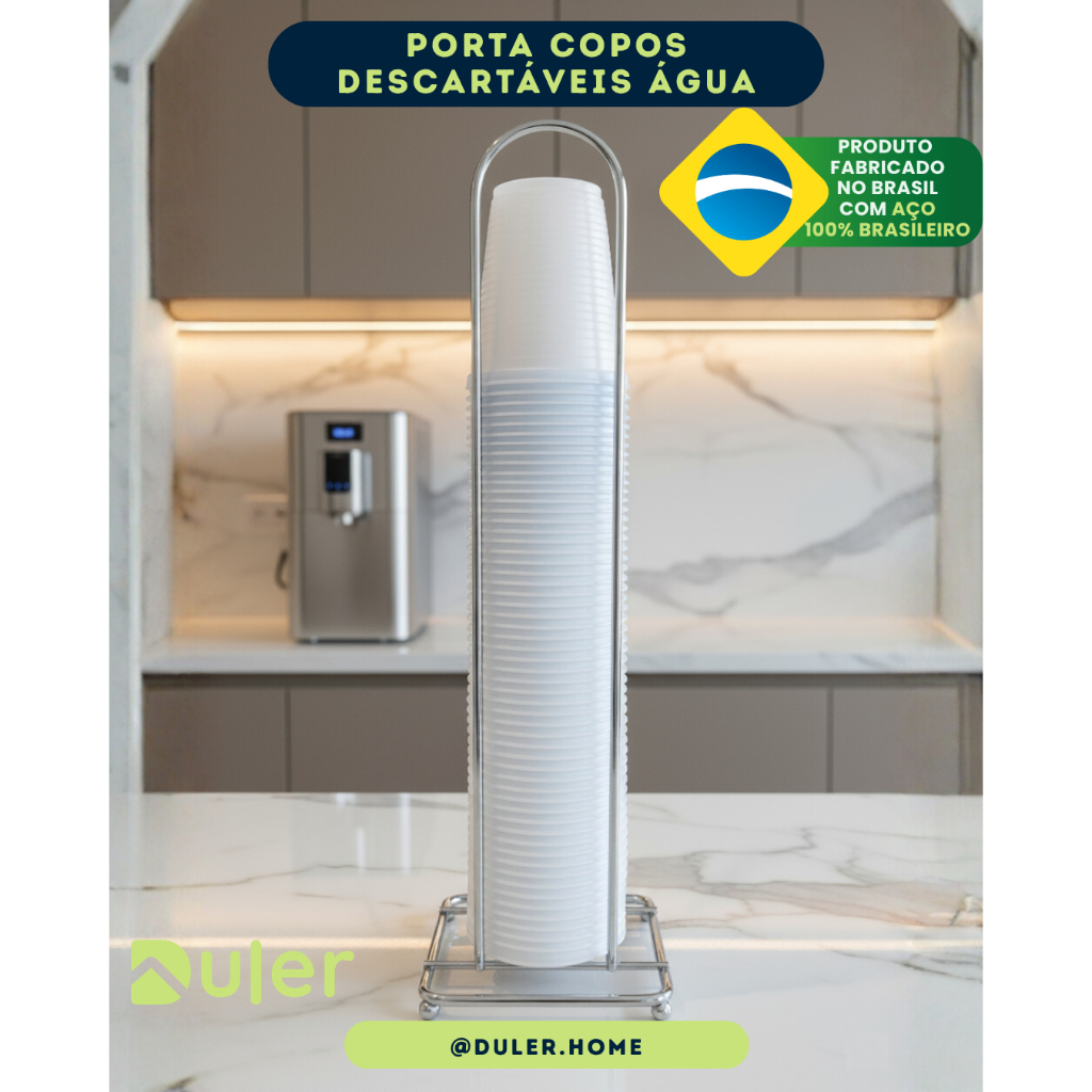 Porta Copo Descartável Água Cromado Aço Duler Organizador Bancada