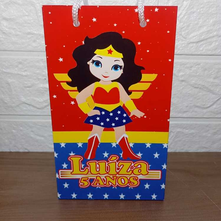 Kit Sacolinha Personalizada Mulher Maravilha Baby para Lembrancinhas Festa Infantil