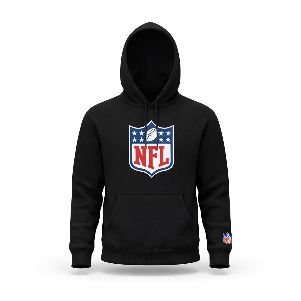 Moletom Preto Branco Masculino NFL Moda Masculino Canguru Flanelado Casaco Frio Estampado Streetwear Algodão Capuz