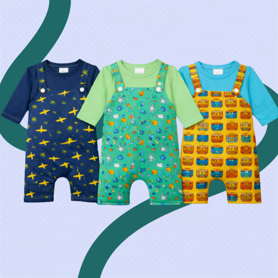 Kit 6 Peças Macacões Jardineiro Masculino com Botão 100% Algodão Estampas Sortidas