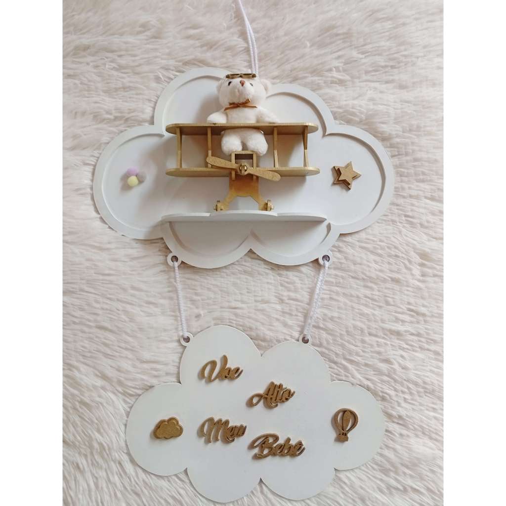 Enfeite Porta Maternidade Urso Aviador, Avião, Ursinho - Nome personalizado - Decoração para quarto de bebê