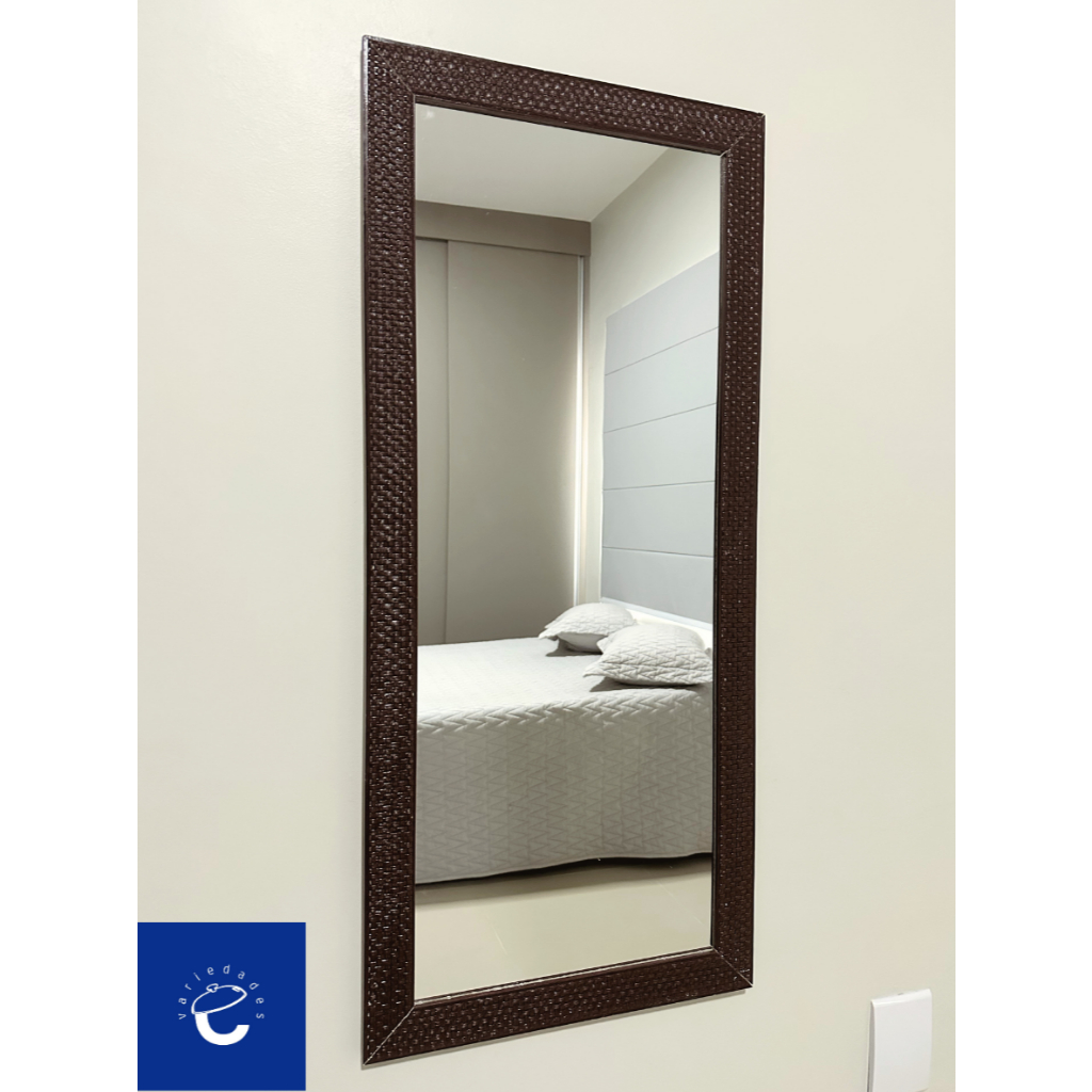 Espelho Decorativo Moldura Marrom Em Madeira 40x90 Retangular Médio Corpo Inteiro