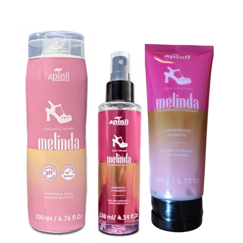 Kit Hidratante Corporal + Body Splash + Sabonete ínitimo aroma Melinda - Apinil