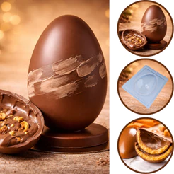 1~4 FORMA BWB COM SILICONE (3 PARTES) CÓD.:50 - OVO LISO 350g. PARA CHOCOLATE, OVOS DE PÁSCOA (CHOCO)