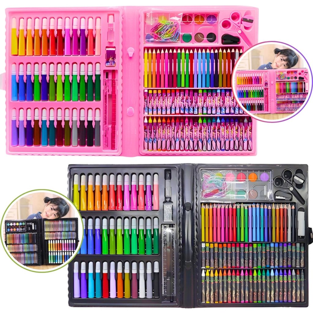 Estojo Maleta Pintura Infantil Lápis Cores Giz Canetinhas e Diversos Tamanhos Desenhos Para Colorir