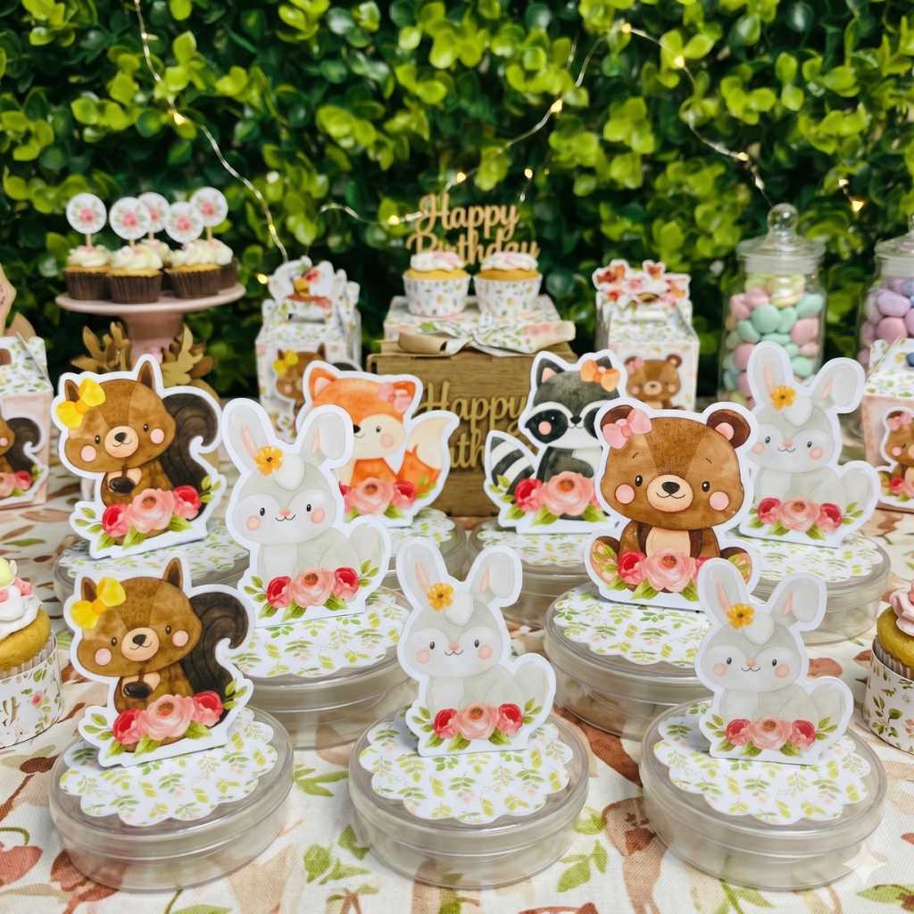 Aplique 3D Lembrancinha Festa Caixinha Acrílica 5x5 Latinha Enfeite Decoração Aniversário Infantil Bosque Encantado