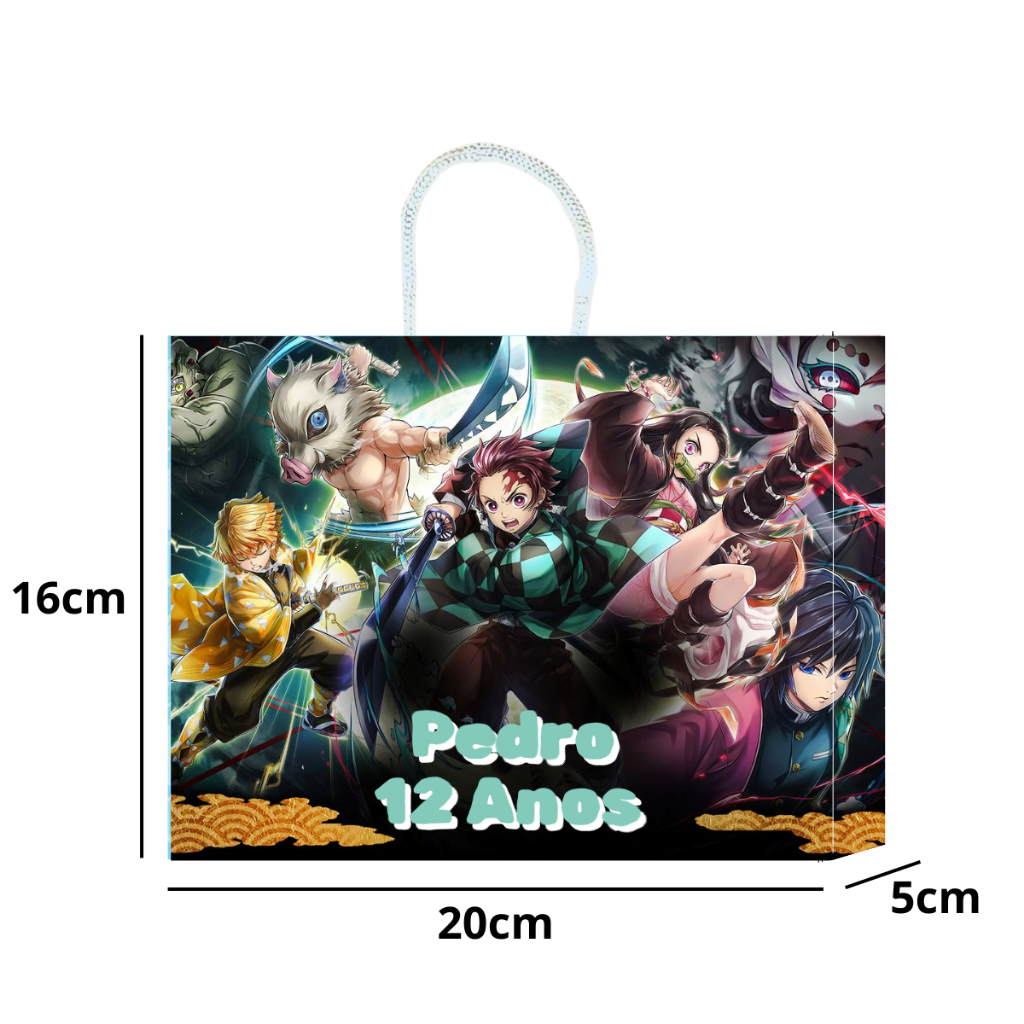 Sacolinha Surpresa Demon Slayer 20x16x5 Aniversario lembrancinha sacola personalizada ( PRÉ MONTADO )