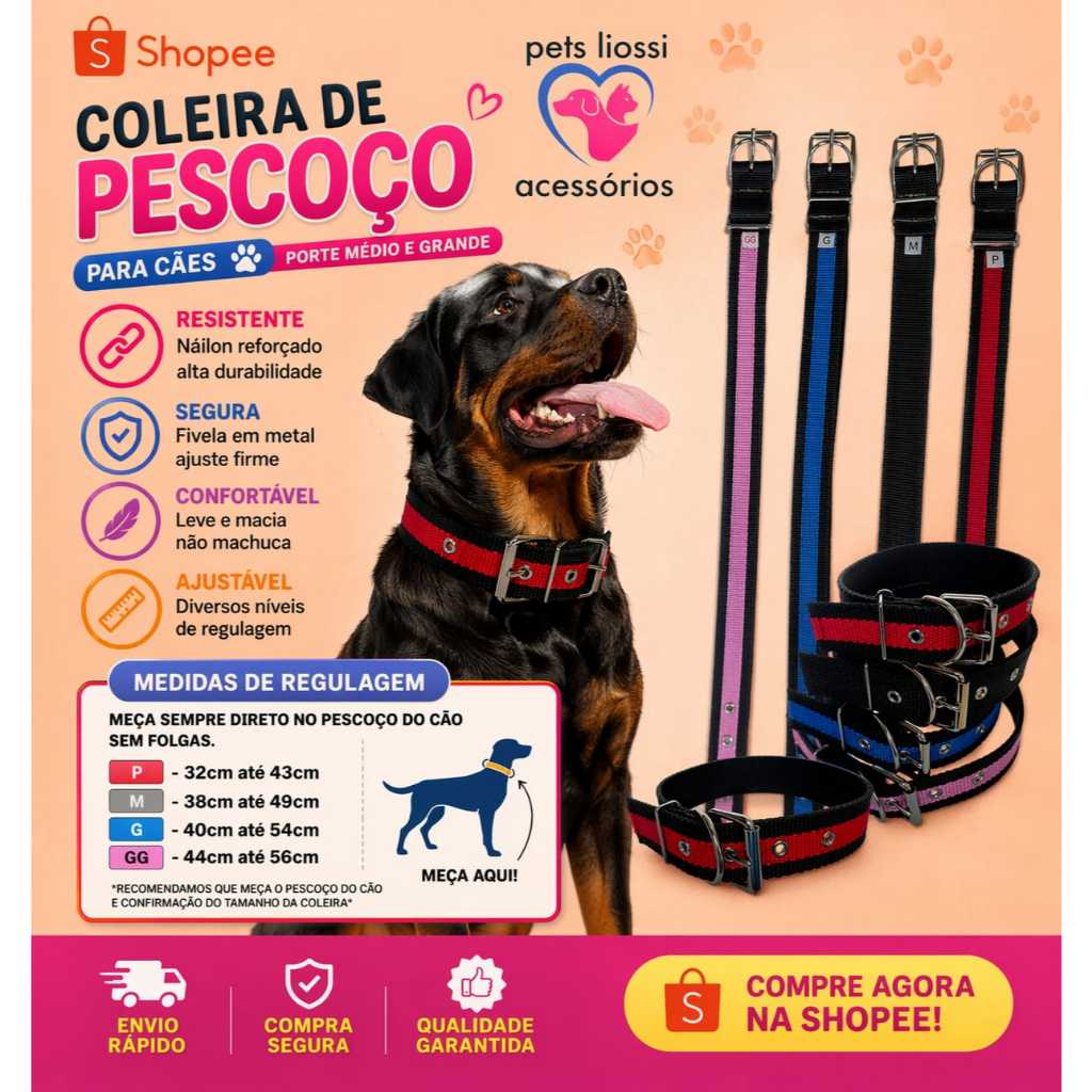 COLEIRA  DE PESCOÇO DIRETO DE FABRICA CÃES CACHORRO PORTE MEDIO GRANDE DIRETO DE FABRICA