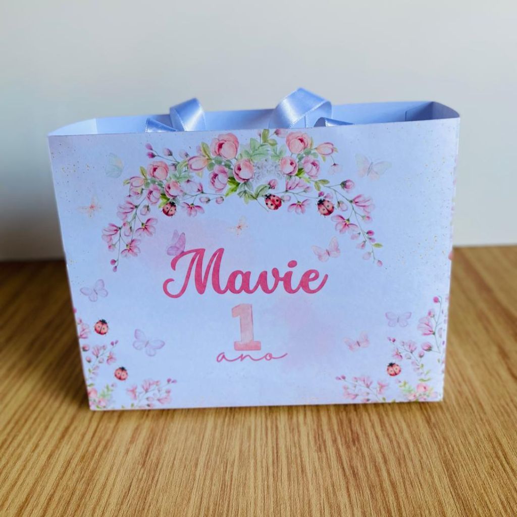Sacolinha Jardim Encantado Personalizada com Nome e Idade | Lembrancinha Infantil Pegue e Monte Borboletas