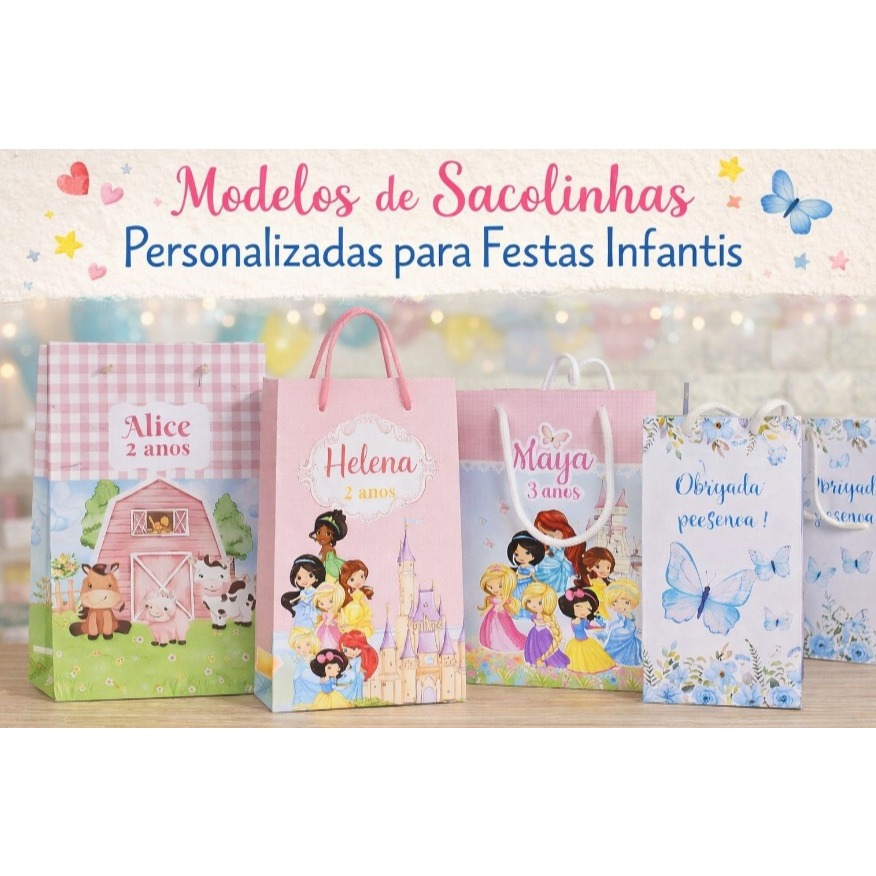 10/20/30 Sacolinhas Personalizados QUALQUER TEMA (PEGUE E MONTE) / Lembrancinha Mimos Festa Aniversário Infantil