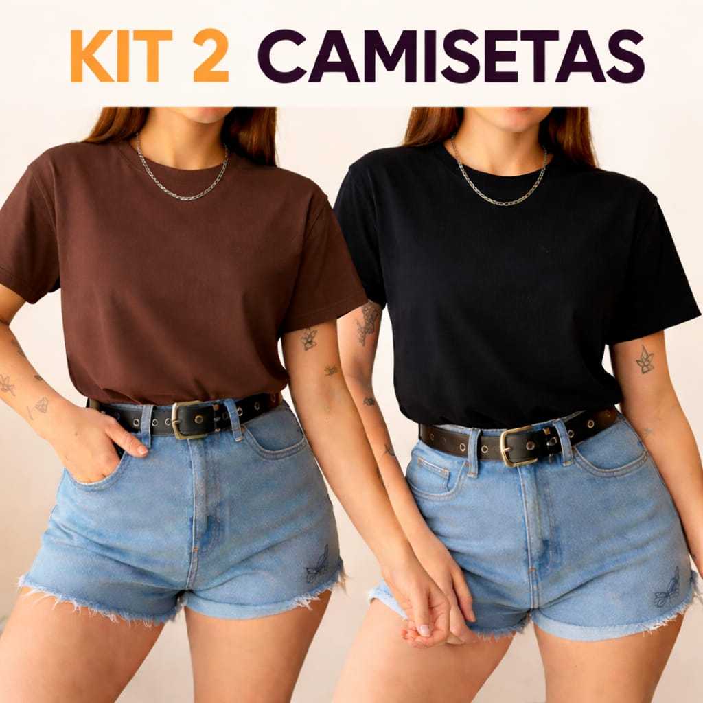 Kit 2 T-shirt Básica Camiseta Feminina 100% Algodão