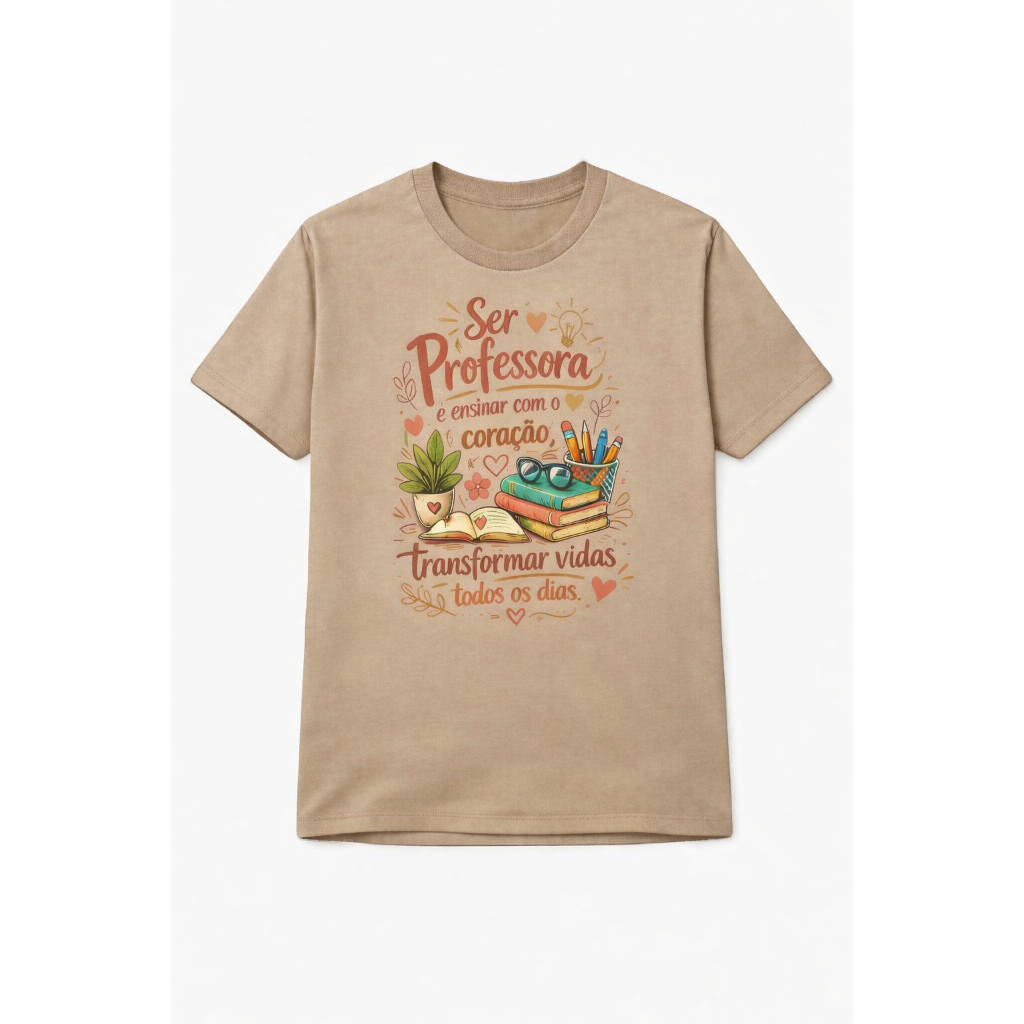 Camiseta Feminina T-shirts Algodão Premium Camisa Estampa Professora Confortável Profissão Moda Pedagogia Educação