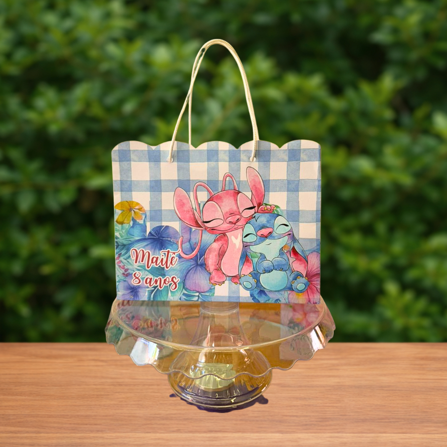 10 Sacolinhas Personalizadas Festa Stitch e Angel - Lembrancinha (20x15x5cm)