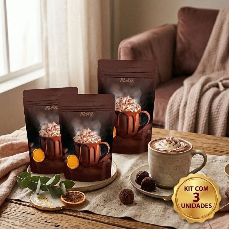 Chocolate Quente Cremoso Mukli 200g | Estilo Cafeteria | Sabor Intenso | Serra Gaúcha | 3 pacotes