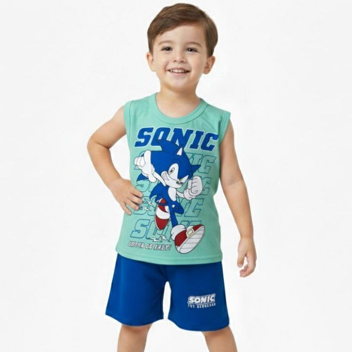 Fantasia Sonic Infantil Conjunto Camisa Bermuda Temático Menino