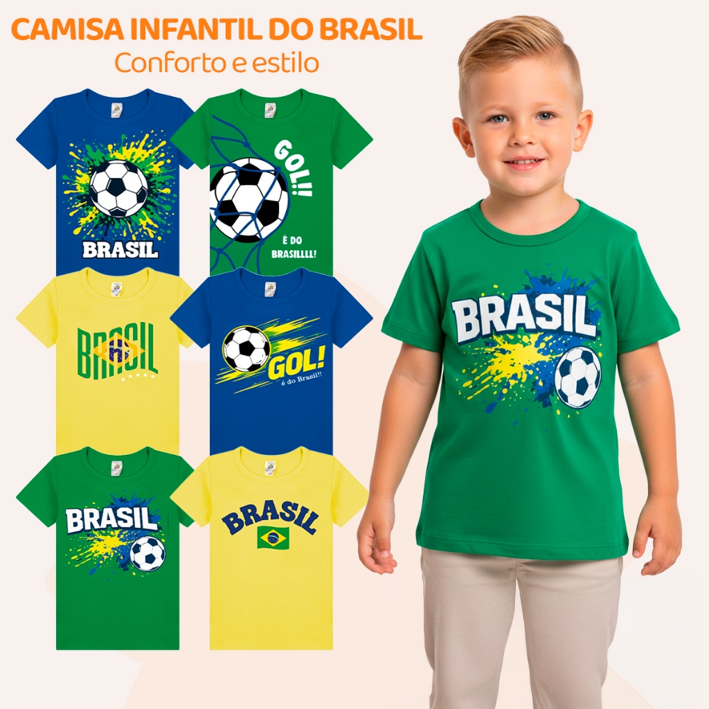 Kit 2 ou 3 Camisas Infantil Brasil Copa do Mundo 2026 Camiseta Seleção Brasileira Menino Uniforme Torcida Verde Amarela