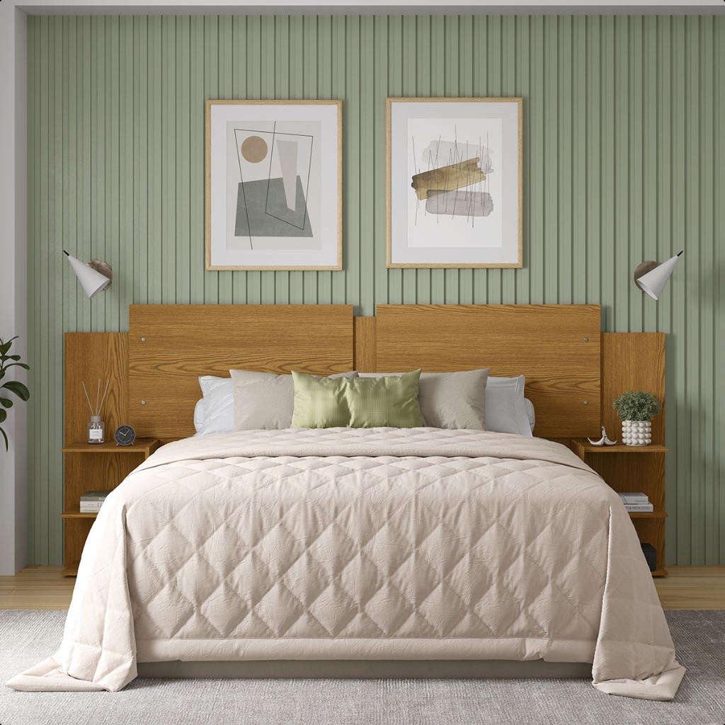 Kit Mesa De Cabeceira Com Painel Extensível Cama Casal Queen King Bicolor Reversível Quarto Cores