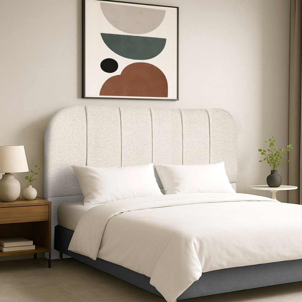 Cabeceira Cama Box Queen 160 cm Estofada em Linho com Pés