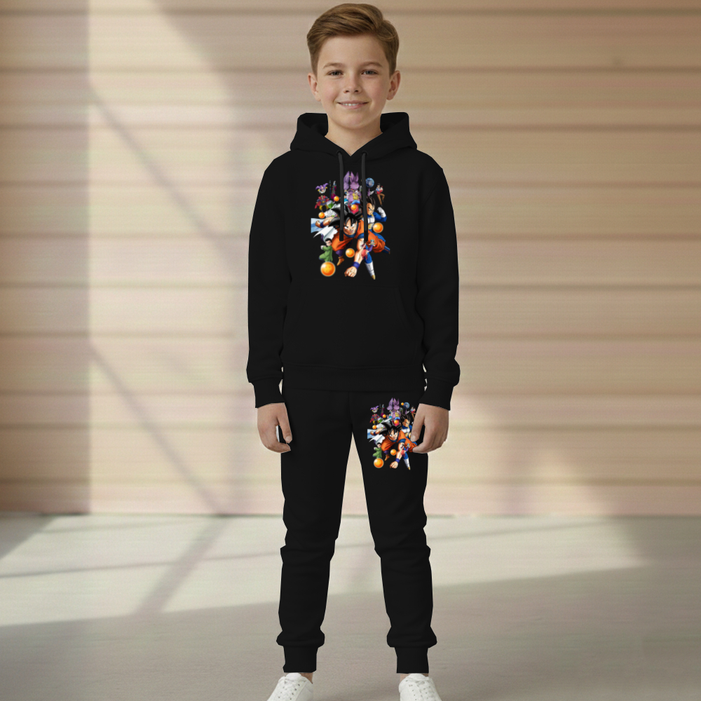 Conjunto Moletom DBZ Infantil Blusa Canguru e Calça Flanelado Do Tamanho 2 ao 16