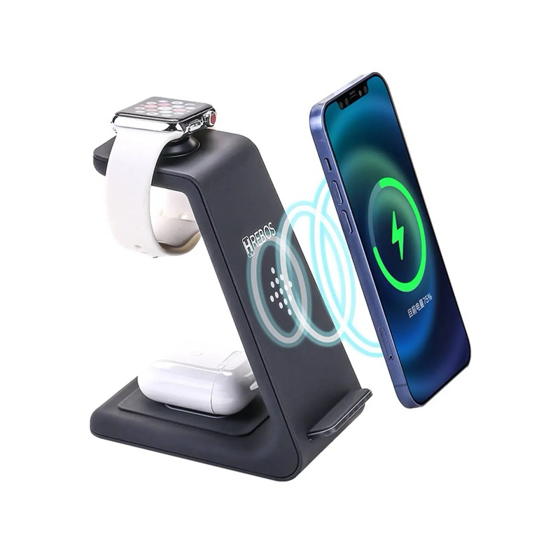 Carregador Sem Fio Wireless 3 em 1 20W Celular Smartwatch Fones Hrebos Premium