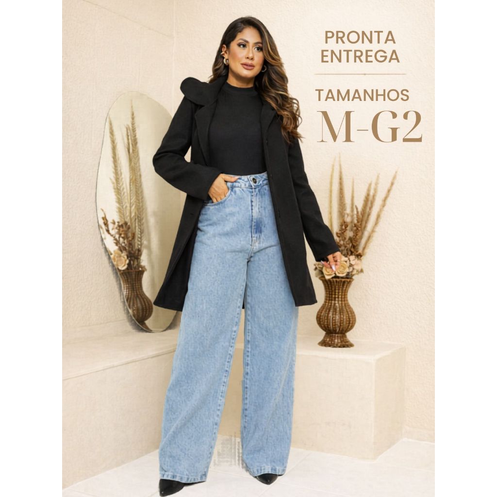 Sobretudo Feminino Lã Batida Longo Estiloso Jaqueta de Frio Elegante Tendência Blusa de Frio Envio Imediato