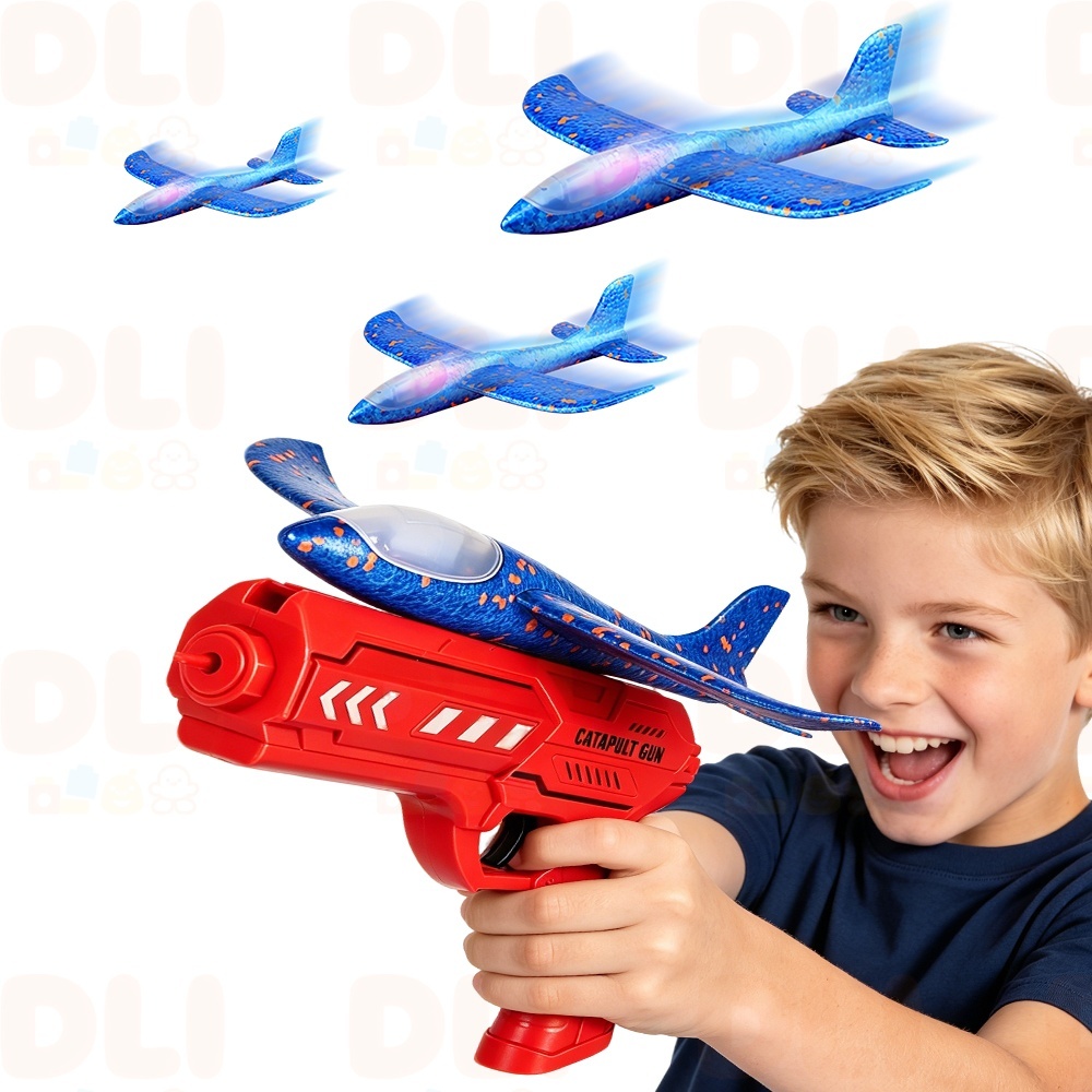 DLI Lançador De Avião(COM LUZ) Planador Brinquedo Infantil De Espuma Catapulta