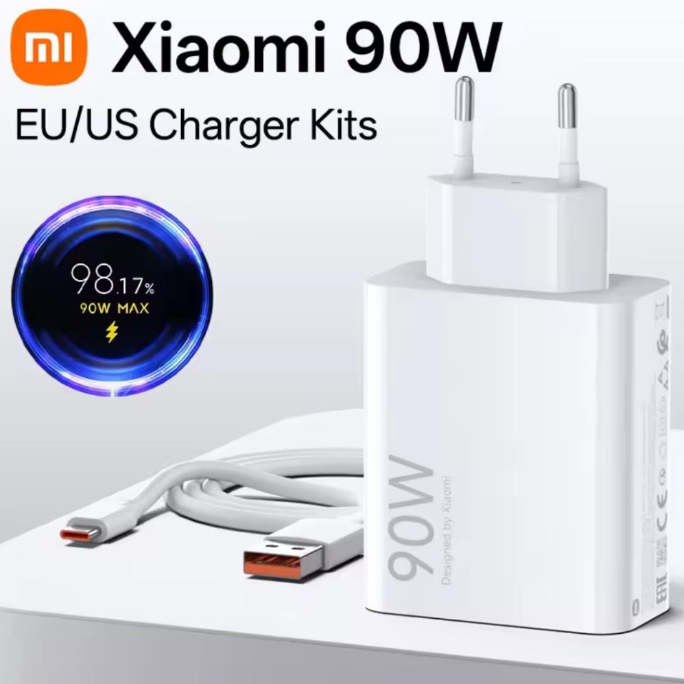 Carregador Xiaomi 90W Turbo Fonte + Cabo Tipo C 6A Carregamento Super Rapido Bivolt