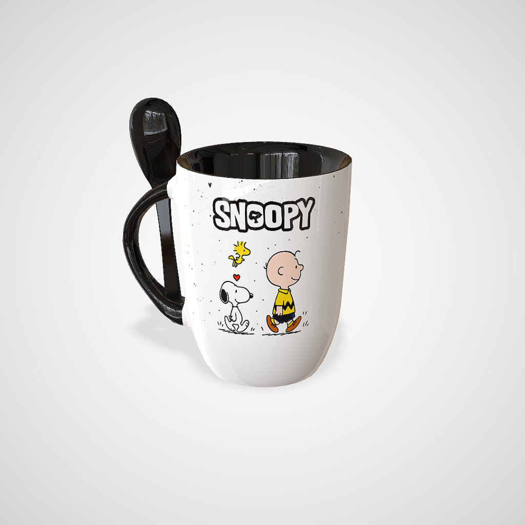 Caneca Personalizada  Com Colher  Snoopy Com Nome