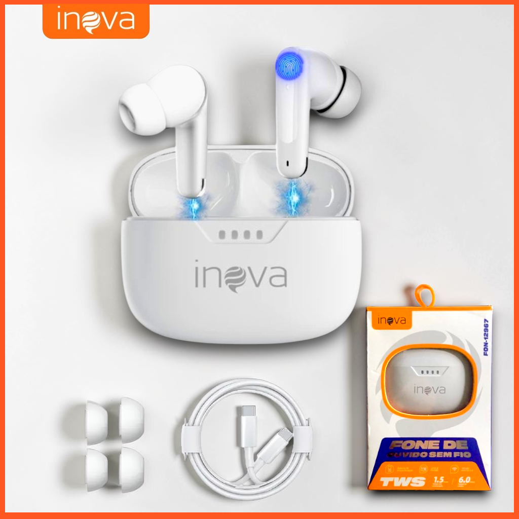 Fones Bluetooth 5.4 Tws Recarregável com Toque Digital In-ear com Microfone Inova Longa Duração Chip Inteligente Sem Fio
