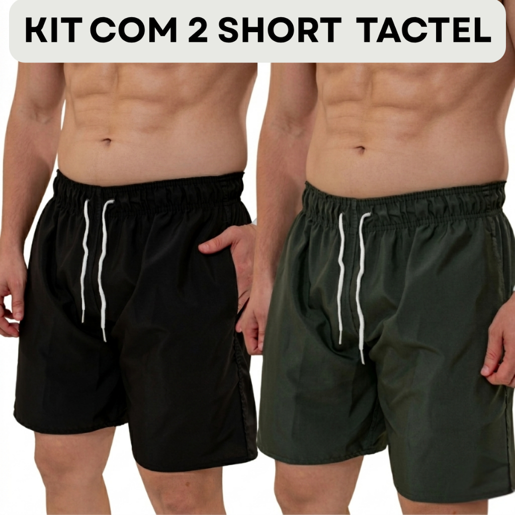 KIT C/02 Short  Bermuda Tactel Masculino C/Elastano Reforçado Nos 3 Bolso Para Treino Academia Praia