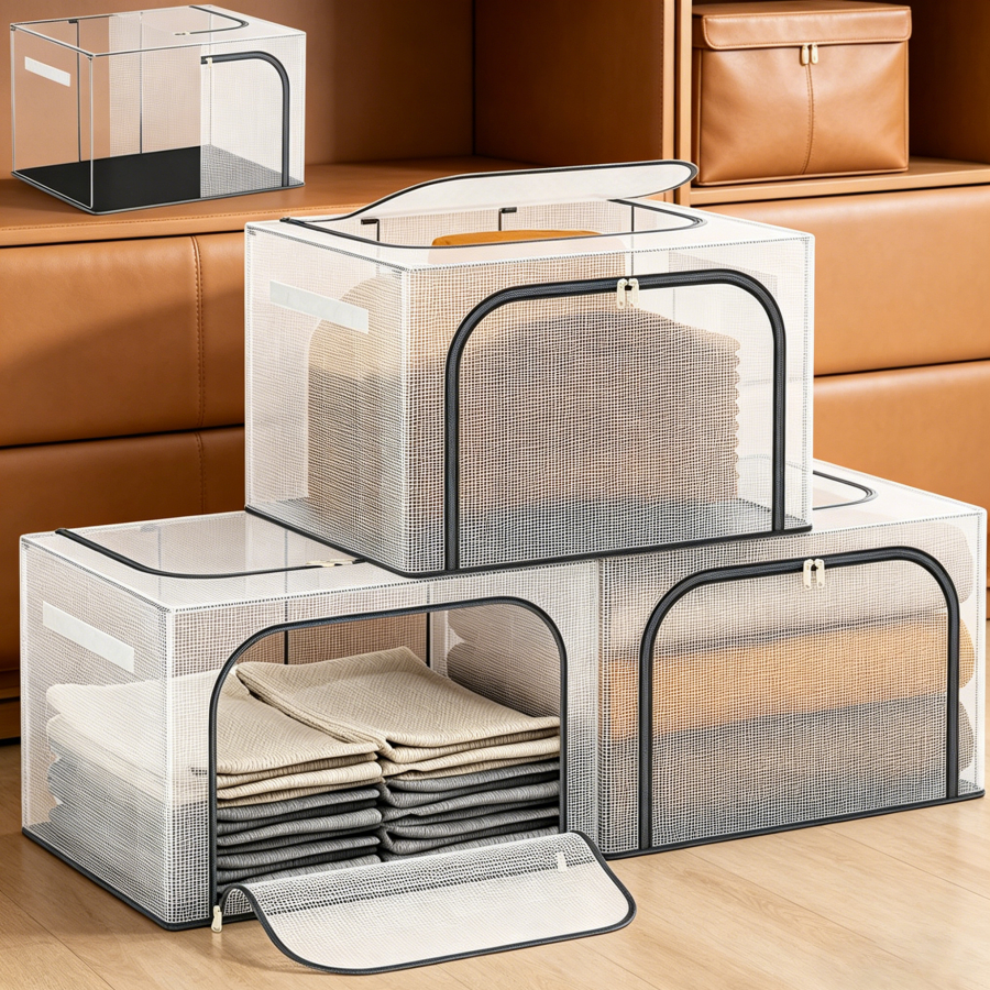 Caixa Organizadora com Zíper em PVC Transparente e Impermeável - 24L, 66L, 100L