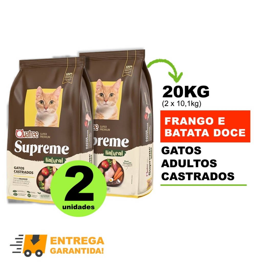 kit com 2 Ração Quatree Supreme Gatos Castrados 10.1kg Frango-Envio Rápido